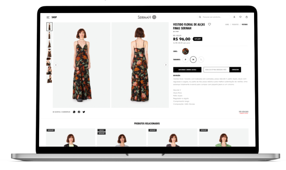 Notebook com imagem de site com produtos.